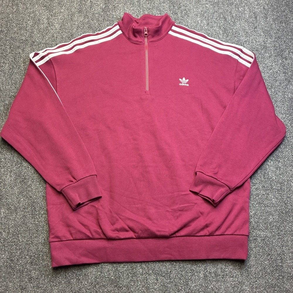 Adidas Originals Womens Quarter Zip Sweatshirt Shadow Burgundy Trefoil Large NEW